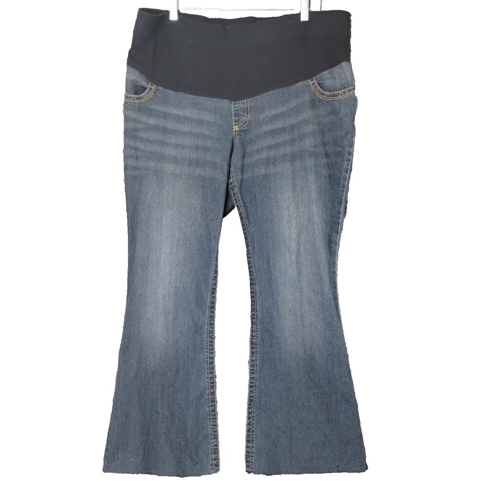 Destination Maternity Jeans XL Flare Leg Flap Snap Pockets Medium Wash Altered